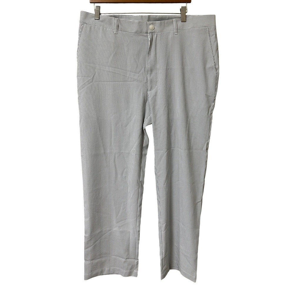 Roundtree & Yorke Mens Seersucker Gray Striped Flat Front Pants 38x30